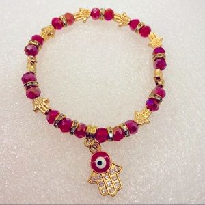 Bracelet Evil Eye Red iridescent beads. 8 1/4 inch
